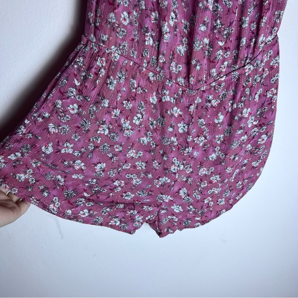 Aeropostale Pink/Plum Floral Printed Romper - Off-Shoulder, Shorts with Flowers - Picture 7 of 7